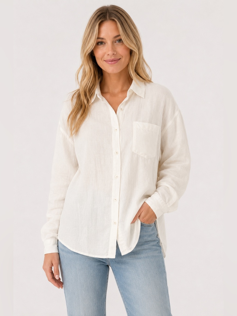 Candace Cameron Bure Linen Flax Blend Button Up Top